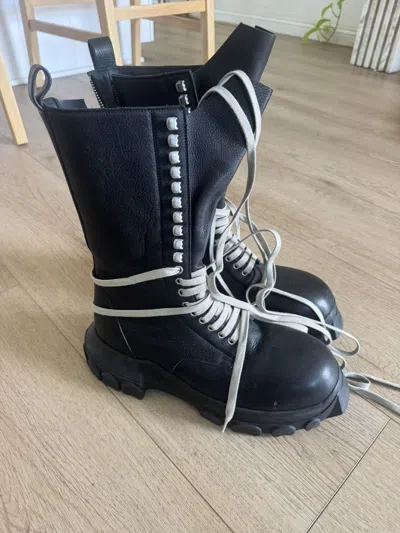 Pre-owned Rick Owens Leather Bozo Tractor Lace Up Boots In Black