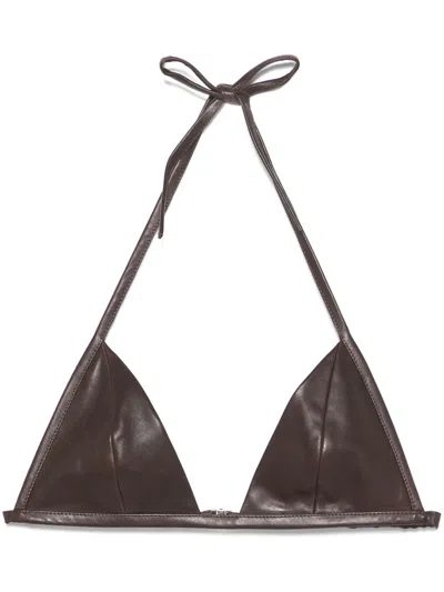 Rick Owens Leather Bra Top In Brown