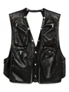 Rick Owens Leather Vest With Multiple Zip Pockets And Open Back In Black