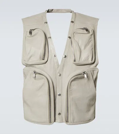 Rick Owens Leather Cargo Vest In Grey