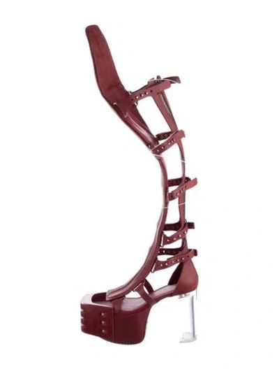 Pre-owned Rick Owens Leather Chain-link Accents Gladiator Sandals In Red