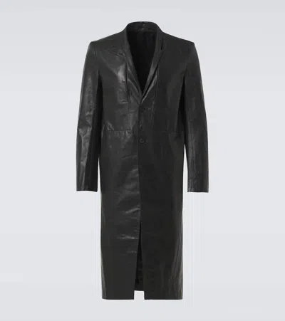 Rick Owens Leather Coat In Black