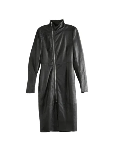 Rick Owens Leather Coat In Black