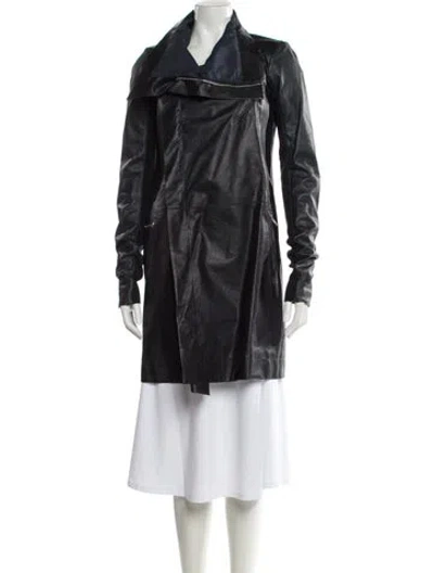 Pre-owned Rick Owens Leather Coat In Blue