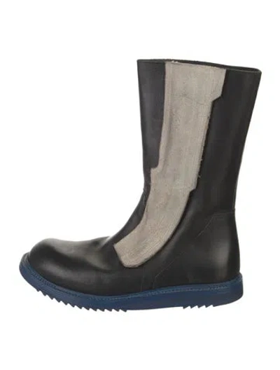 Pre-owned Rick Owens Leather Colorblock Pattern Boots In Blue