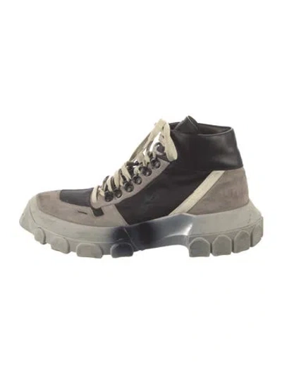 Pre-owned Rick Owens Leather Colorblock Pattern Hiking Boots In Black