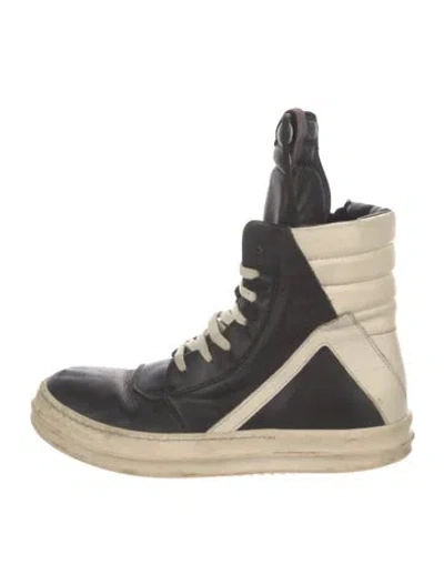 Pre-owned Rick Owens Leather Colorblock Pattern Lace-up Boots In Black