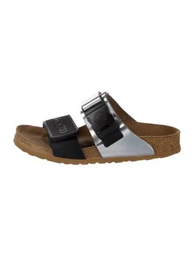 Pre-owned Rick Owens Leather Colorblock Pattern Slides In Multi