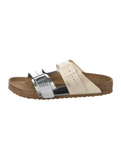 Pre-owned Rick Owens Leather Colorblock Pattern Slides In Neutral