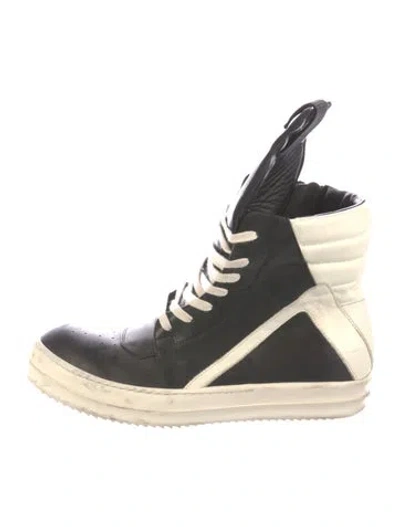 Pre-owned Rick Owens Leather Colorblock Pattern Sneakers In Black