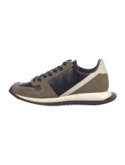 Pre-owned Rick Owens Leather Colorblock Pattern Sneakers In Black