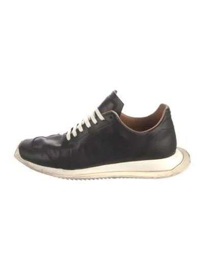 Pre-owned Rick Owens Leather Colorblock Pattern Sneakers In Black