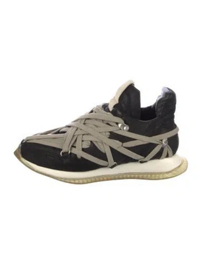 Pre-owned Rick Owens Leather Colorblock Pattern Sneakers In Black
