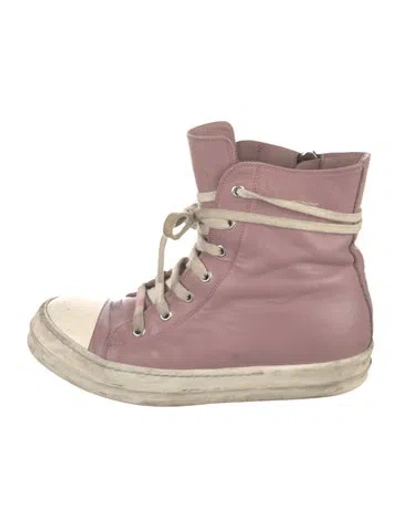 Pre-owned Rick Owens Leather Colorblock Pattern Sneakers In Pink