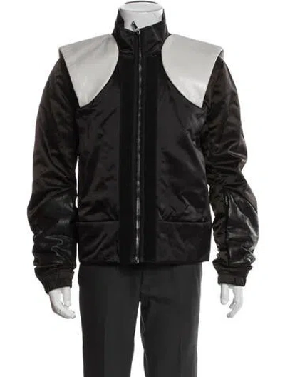 Pre-owned Rick Owens Leather Colorblock Pattern Windbreaker In Black