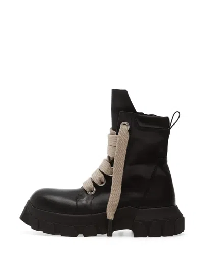 Rick Owens Leather Combat Boots In Black