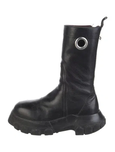 Pre-owned Rick Owens Leather Combat Boots In Black