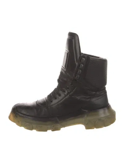 Pre-owned Rick Owens Leather Combat Boots In Black