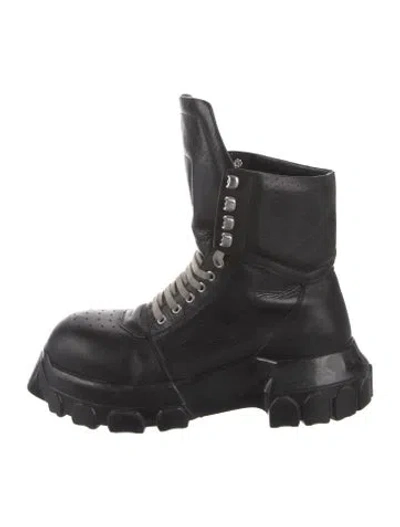 Pre-owned Rick Owens Leather Combat Boots In Black