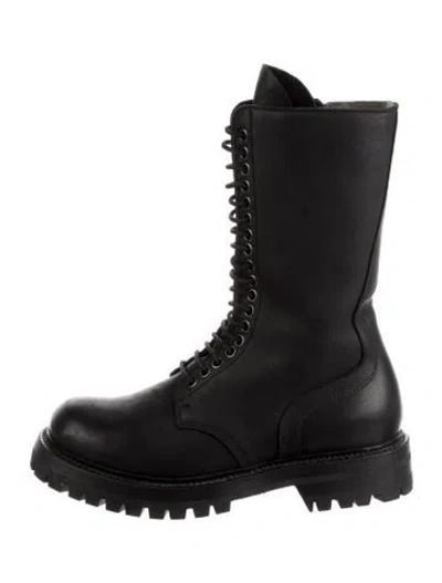 Pre-owned Rick Owens Leather Combat Boots In Black