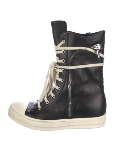 Pre-owned Rick Owens Leather Combat Boots In Black