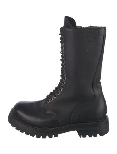 Pre-owned Rick Owens Leather Combat Boots In Blue