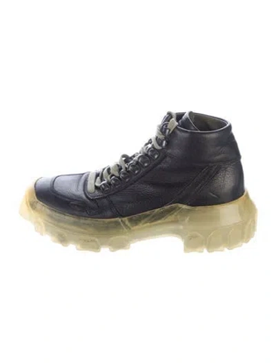 Pre-owned Rick Owens Leather Combat Boots In Blue