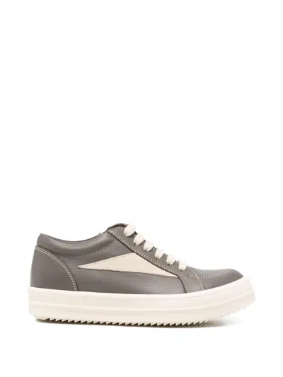 Rick Owens Leather Contrast-panel Sneakers In Gray