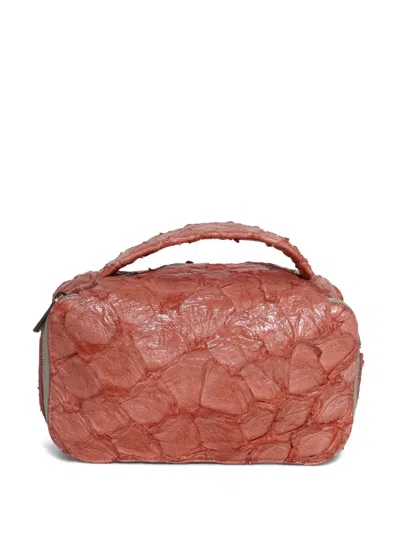 Rick Owens Leather Coral Wash Bag In Red