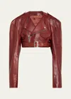 RICK OWENS LEATHER CROPPED BELTED MOTO JACKET