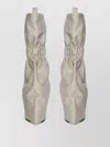 Rick Owens Leather Cuffed Pull On Boots Ruched In Neutral