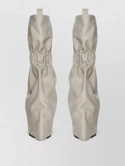 Rick Owens Leather Cuffed Pull On Boots Ruched In Neutral