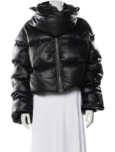 Pre-owned Rick Owens Leather Down Jacket In Black