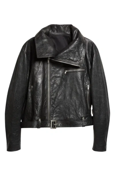 Rick Owens Leather Dracubiker Jacket In Black
