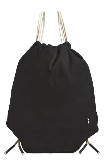 Rick Owens Leather Drawstring Backpack In Black