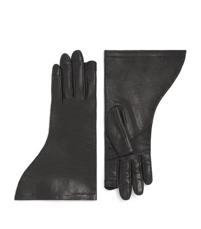 Rick Owens Leather Flared Gloves In Black