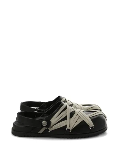 Rick Owens Leather Flat Sandals With Adjustable Strap And Shark-tooth Sole In Black