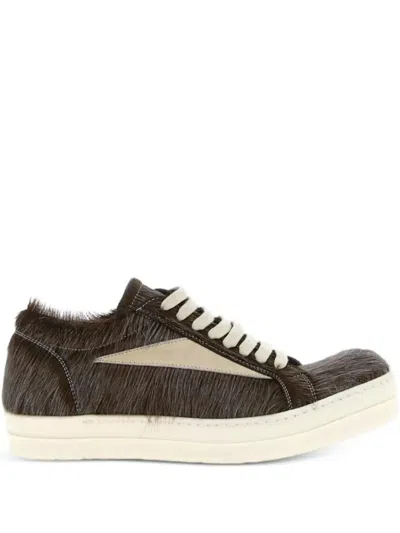 Rick Owens Vintage Lace-up Sneakers With Fur Upper For Men In Brown