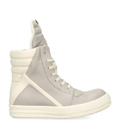 Rick Owens Leather Geobasket Sneakers In White