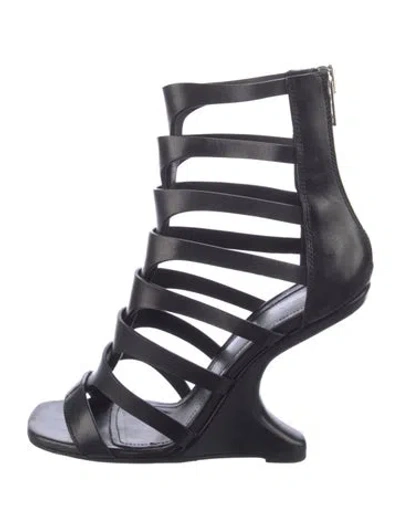 Pre-owned Rick Owens Leather Gladiator Sandals In Black