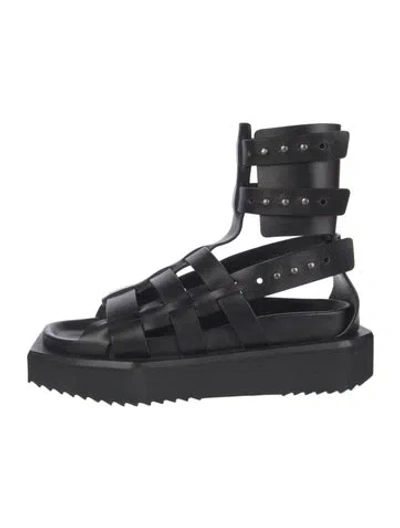 Pre-owned Rick Owens Leather Gladiator Sandals In Black
