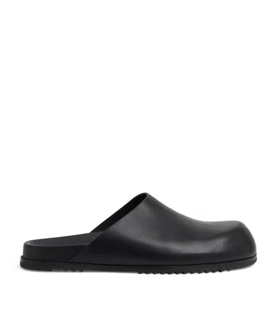 Rick Owens Leather Granola Mules In Black