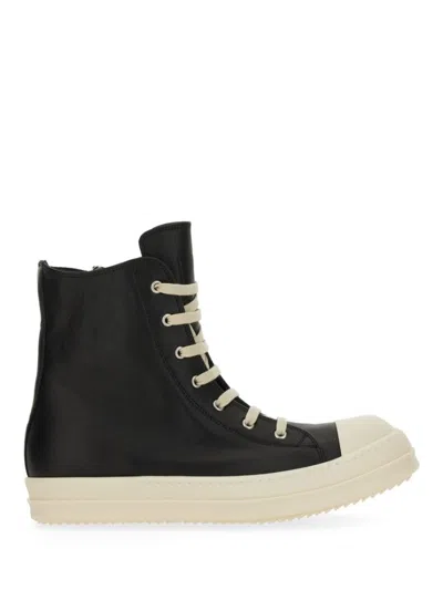 Rick Owens Leather High Sneakers In Black