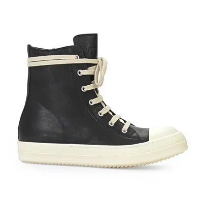 Rick Owens Leather High Top Ramones Black Sneakers