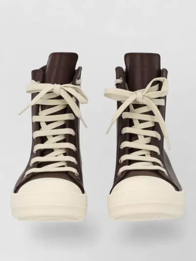 Rick Owens Leather High Top Sneaker Contrast Sole In Brown