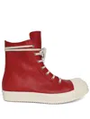 RICK OWENS RED LEATHER HIGH-TOP SNEAKERS