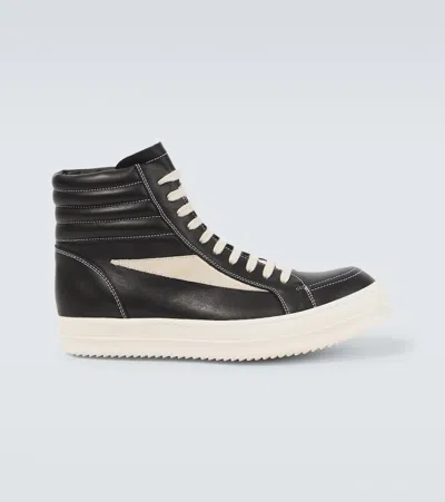 Rick Owens Leather High-top Sneakers In Black