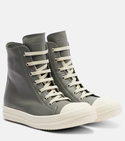 Rick Owens Leather High-top Sneakers In Gray