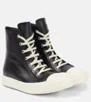 Rick Owens Black High Top Sneakers With Oversized Laces In Leather In Multicoloured