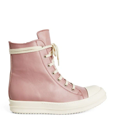 Rick Owens Leather High-top Trainers In Pink